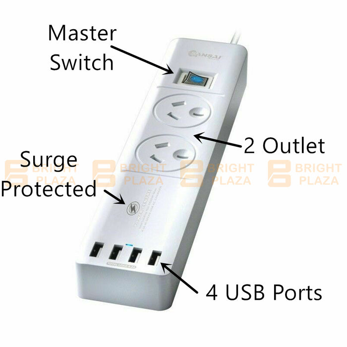 2/4/6/8 Way Outlet Power Board Powerboard Sockets + USB Output Surge Protected