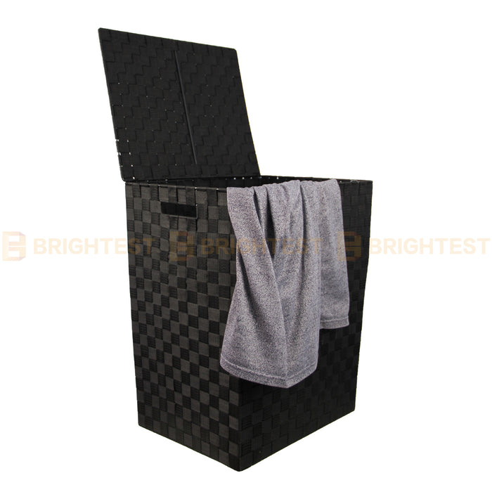 3pcs Woven Strap Laundry Basket Hamper Storage Clothes Washing Bin with Lid