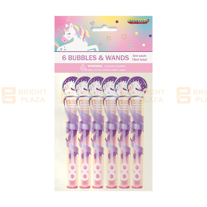 6 x Mini Bubbles & Wands Unicorn Pink Blue Birthday Party Favours Loot Treat Bag