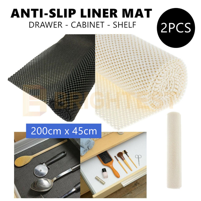 2pcs Anti Non Slip Drawer Liner Mat Grip Roll Matting Cabinet Kitchen 200cm x 45cm
