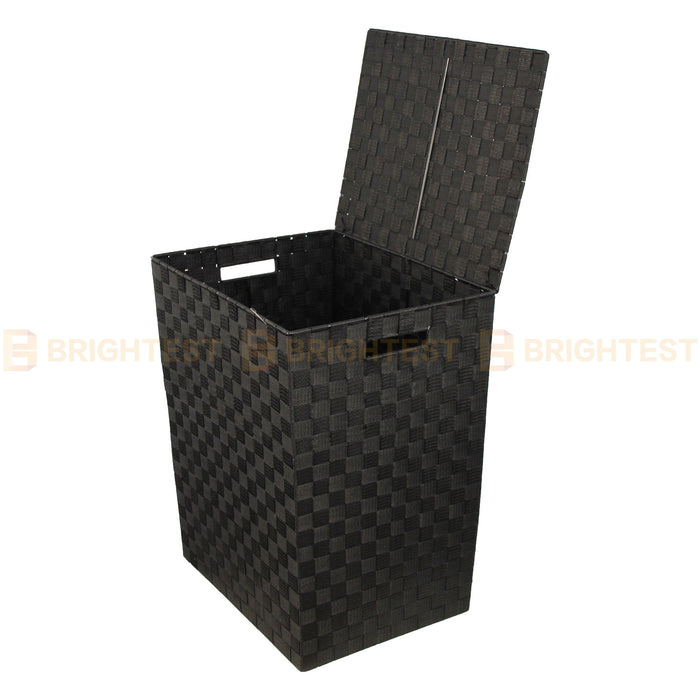 3pcs Woven Strap Laundry Basket Hamper Storage Clothes Washing Bin with Lid