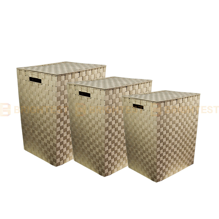 3pcs Woven Strap Laundry Basket Hamper Storage Clothes Washing Bin with Lid