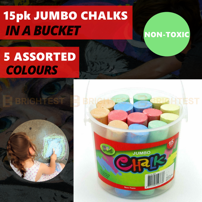15pk Jumbo Coloured Chalk Chalks Craft Kids Art School Classroom Blackboard Bucket