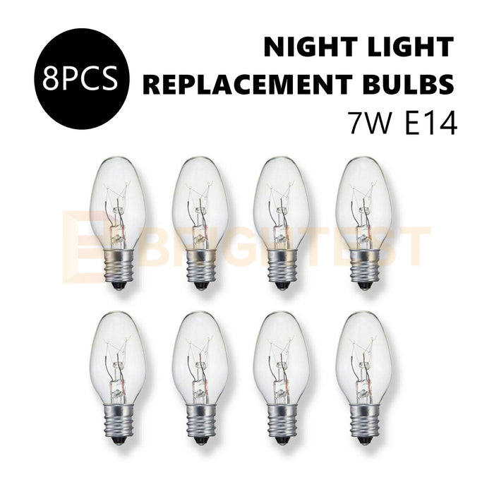 8pcs Clear Night Light Lamp Replacement Bulbs 7W E14 240V Small Screw On Bulb