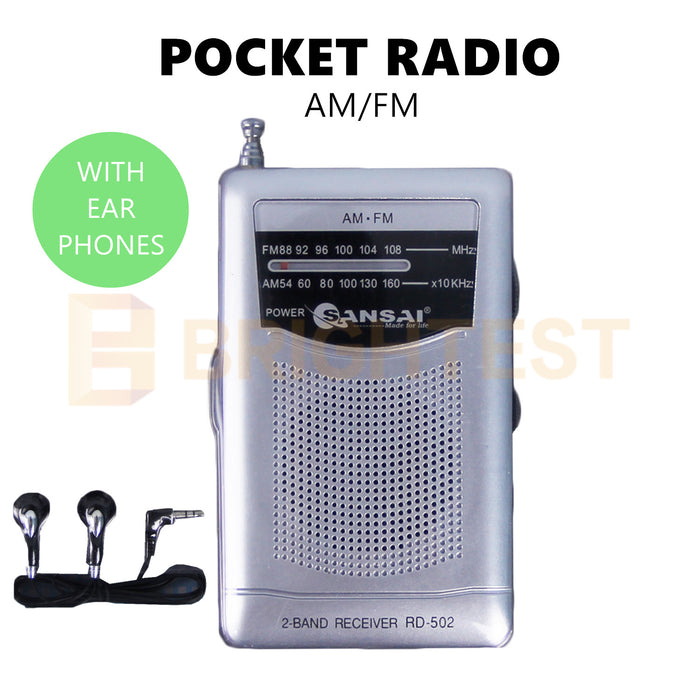 Pocket Portable Radio AM/FM Speaker Mega Bass Antenna Compact w/Earphones