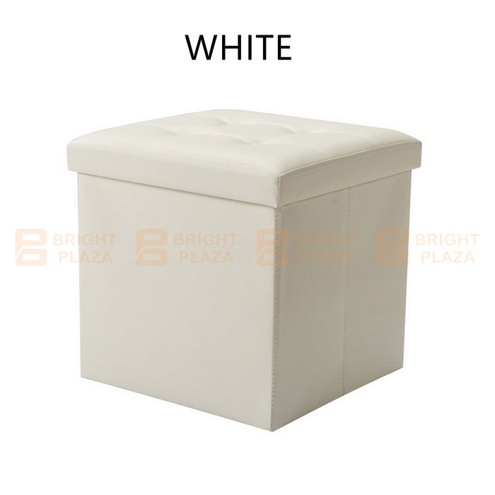 Folding Ottoman Storage Cube Footstool Stool Box Pouf Seat Bench Faux Leather