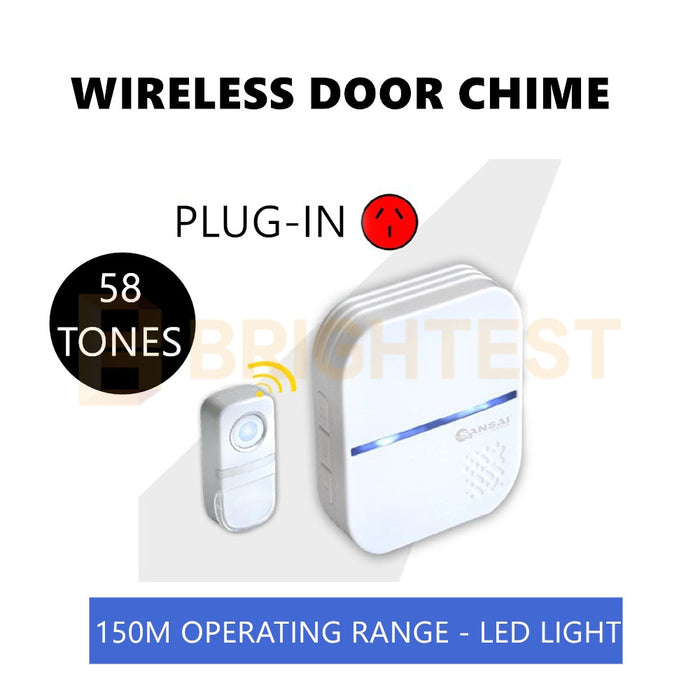 Plug In Wireless Door Bell Chime Alert Ring Alarm Doorbell 58 Music Tones 150m