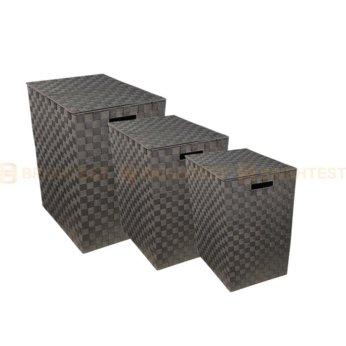3pcs Woven Strap Laundry Basket Hamper Storage Clothes Washing Bin with Lid