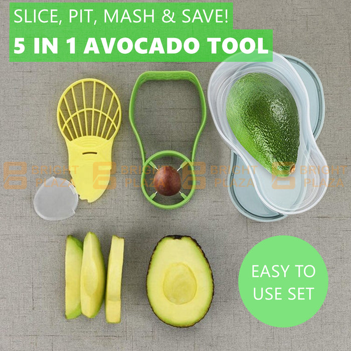5 in 1 Avocado Tool Slicer Pit Splits Mash Scoop Cutter Set Kitchen Plastic Storage Box