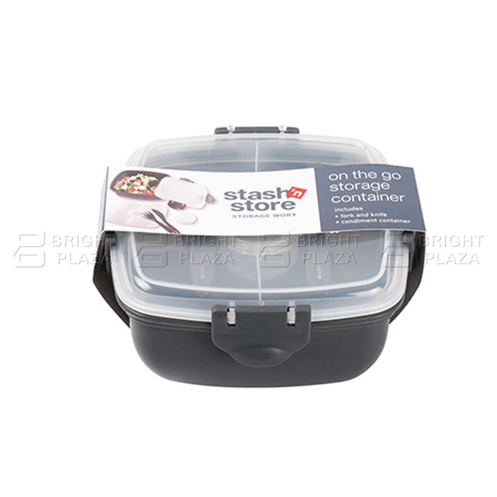 Lunch Box Food Meals Storage Container with Cutlery Fork Knife Condiment Tub