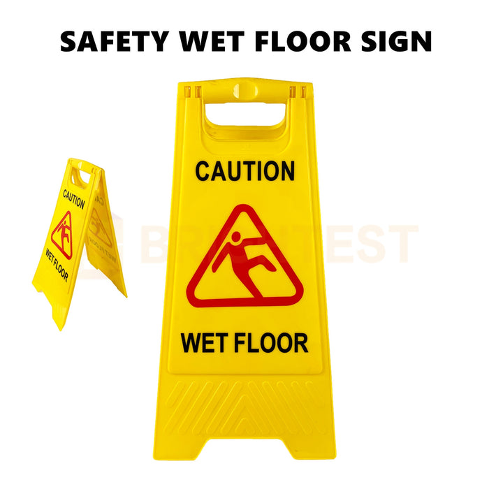 Wet Floor Safety Sign Caution Slippery Cleaning Hazard Warning Yellow Frame Work