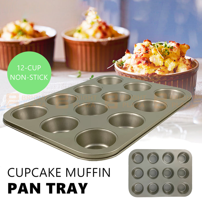 12 Cup Muffin Cupcake Pan Tray Tin Cake Non-Stick Baking Bakeware Dish Cookie
