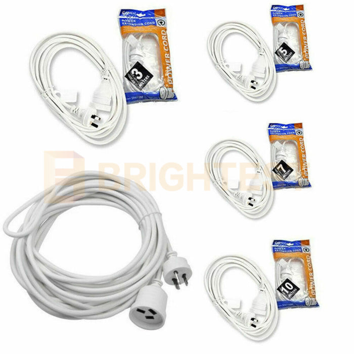 3M/5M/7M/10M Mains Power Extension Cord Lead Aus 3-Pin Plug 240V White Cable