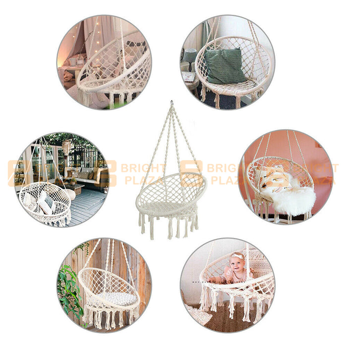 Large Hammock Chair Macrame Cotton Rope Swing Bed Relax Outdoor Hanging Seat
