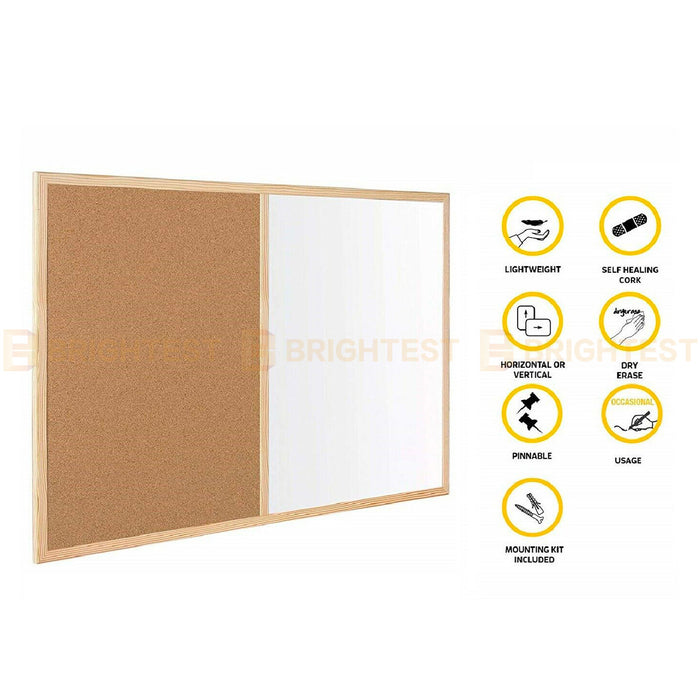 Large Whiteboard Corkboard Duo Combo White Cork Board Memo Note Hang