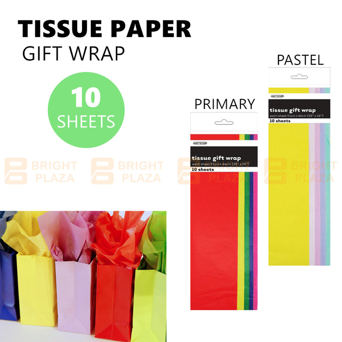 10 Sheets Coloured Tissue Paper Gift Wrap Wrapping Package Craft Primary Pastel
