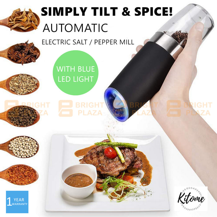 Electric Salt Pepper Grinder Mill Shakers Stainless Steel LED Light Battery Gravity Auto