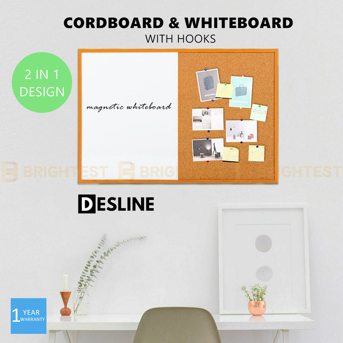 Large Whiteboard Corkboard Duo Combo White Cork Board Memo Note Hang