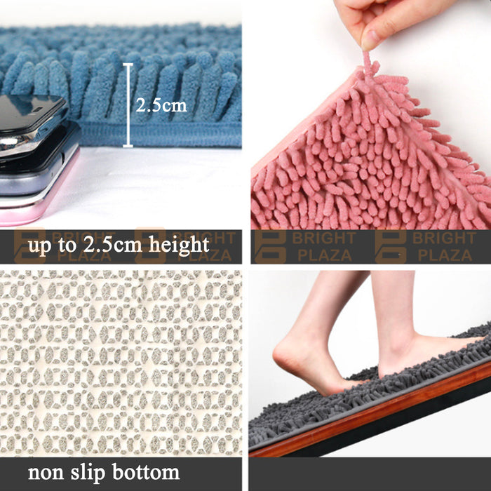 Soft Microfibre Anti Slip Bath Mat Rug Carpet Shower Toilet Bedroom Shaggy Chenille