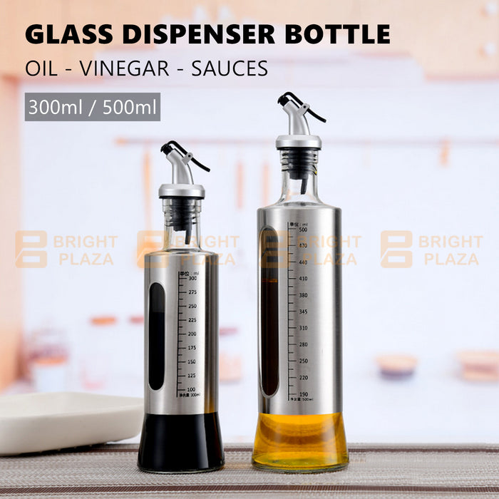 Glass Oil Dispenser Spout Olive Vinegar Pourer Stainless Steel Coating Kitchen Bottle