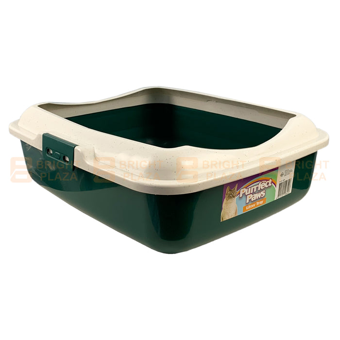 Pet Cat Kitten Litter Tray Pan Box with Rim Portable Plastic Kitty Toilet Hooded Large