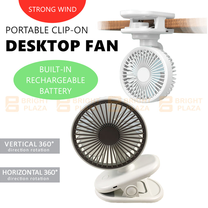Portable Clip On Small Desk Fan Cooler Cooling USB Rechargeable Desktop Strong Wind