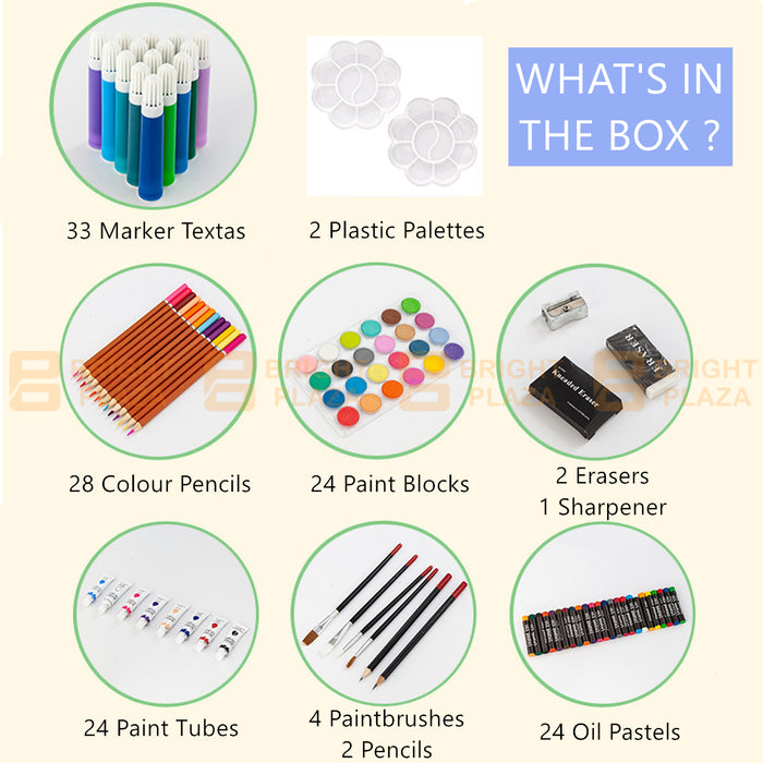 145PCS Kids Complete Art Set Box Case Paints Drawing Colour Pencils Pastels Artist Kit