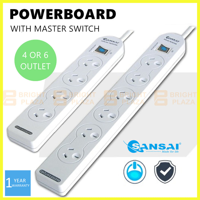 4/6 Way Outlet Power Board Powerboard Sockets With Master Switch Power Point