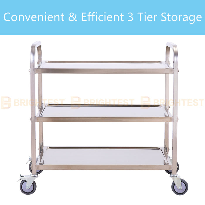 3 Tier Stainless Steel Serving Cart Trolley Kitchen Food Catering Service Shelf