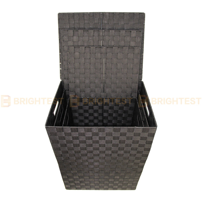 3pcs Woven Strap Laundry Basket Hamper Storage Clothes Washing Bin with Lid