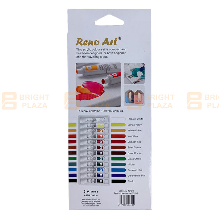 12 x 12ml Acrylic Colour Paint Tubes Set Artist Art Paints Painting Student School