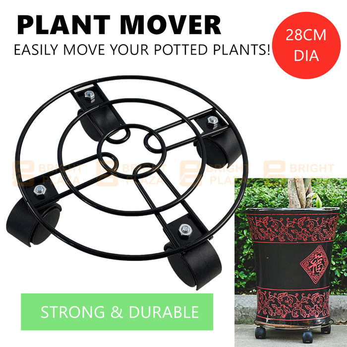 Round Plant Pot Mover Wheels Rolling Trolley Metal Stand Garden Plate Flower Plants