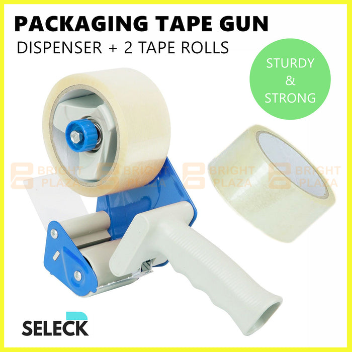 Packing Tape Dispenser Gun + 2 Rolls 50M x 48MM Clear Tape With Cutter Packaging