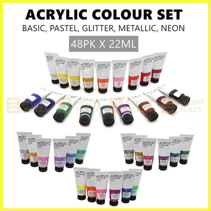 48PCS x 22ml Acrylic Colour Paint Tubes Set Artist Art Paints Painting Student School