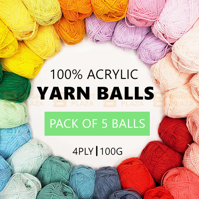 5 x 100g Knitting Yarn Super Soft Acrylic Wool 4 Ply Solid Multi Colour Craft Ball Knit