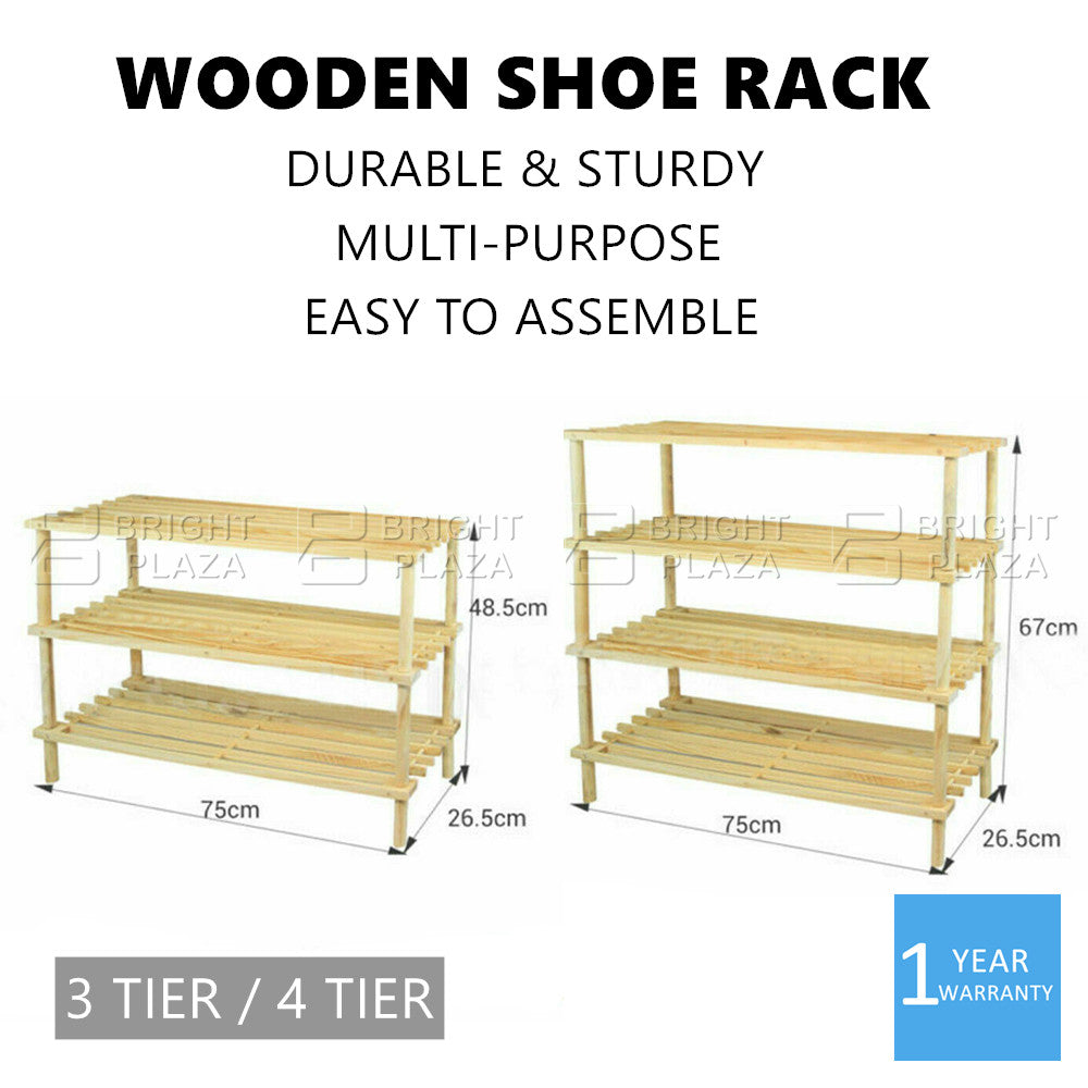 Shoe Rack 4-Tier Natural Pine Wooden Shoe Shelf Storage Organizer Free  Standing~ | eBay