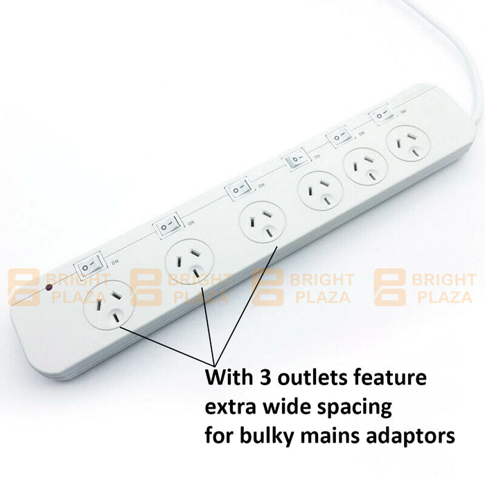 4/6 Way Outlet Power Board Powerboard Sockets With Individual Switch Power Point