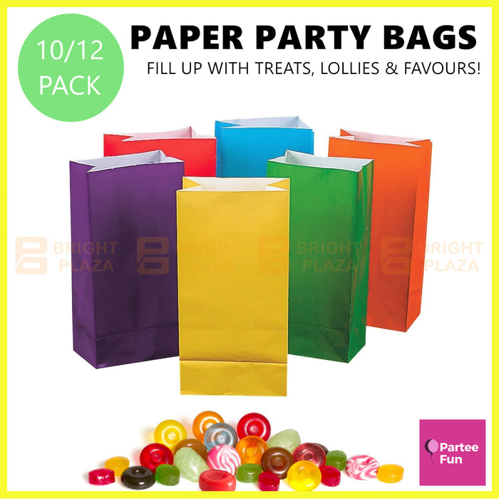 10/12 x Coloured Paper Bag Treat Loot Lolly Gift Bags Wedding Birthday Party Favours
