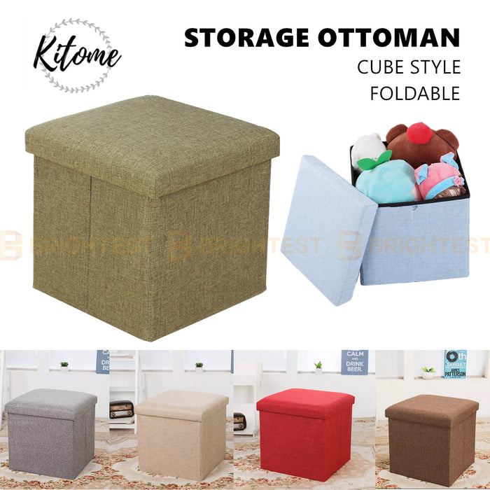 Folding Ottoman Storage Cube Footstool Stool Blanket Box Pouf Seat Bench Linen