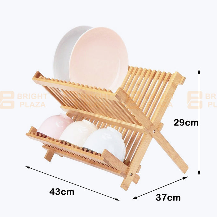 Foldable Natural Wooden Dish Drying Rack Drainer Plate Cup Holder Utensil Tray