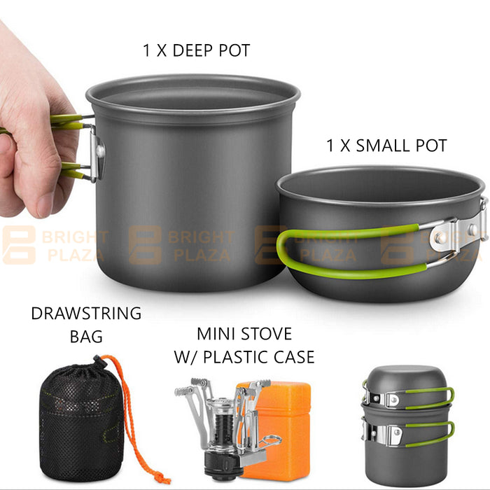 3pcs Outdoor Camping Cookware Set Hiking Cooking Pot Pan Portable Picnic Gas Stove