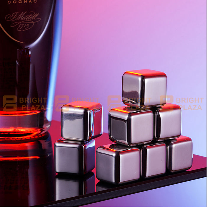 8pcs Stainless Steel Ice Cubes Whiskey Wine Metal Stones Reusable Cooling Rocks Tong