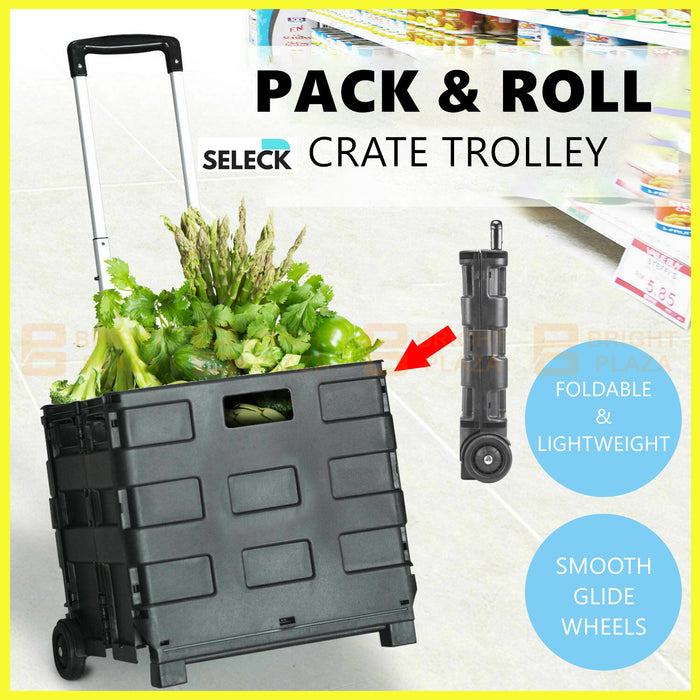 Foldable Shopping Cart Trolley Folding Grocery Basket Portable Crate Pack & Roll