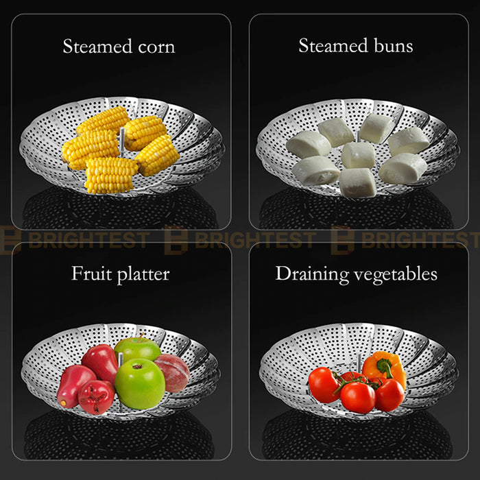 Stainless Steel Steamer Basket Folding Multi-Function Steam Tray Plate Vegetable