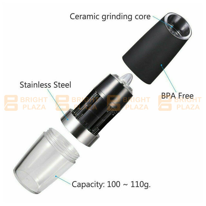 Electric Salt Pepper Grinder Mill Shakers Stainless Steel LED Light Battery Gravity Auto