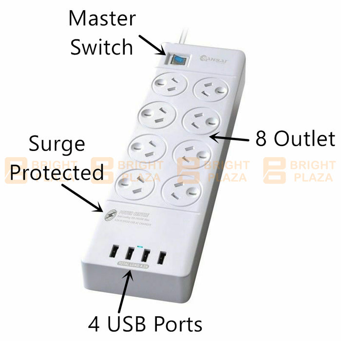 2/4/6/8 Way Outlet Power Board Powerboard Sockets + USB Output Surge Protected