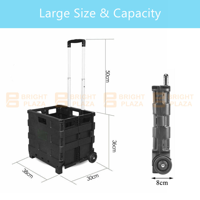 Foldable Shopping Cart Trolley Folding Grocery Basket Portable Crate Pack & Roll