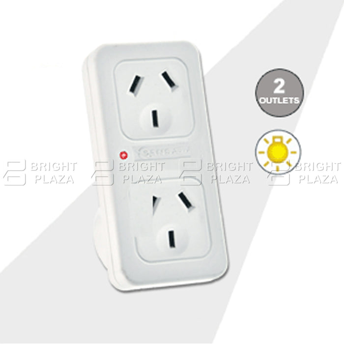 2 x Power Double Adaptor Vertical 2 Socket White Outlet Splitter Save Space Twin Pack