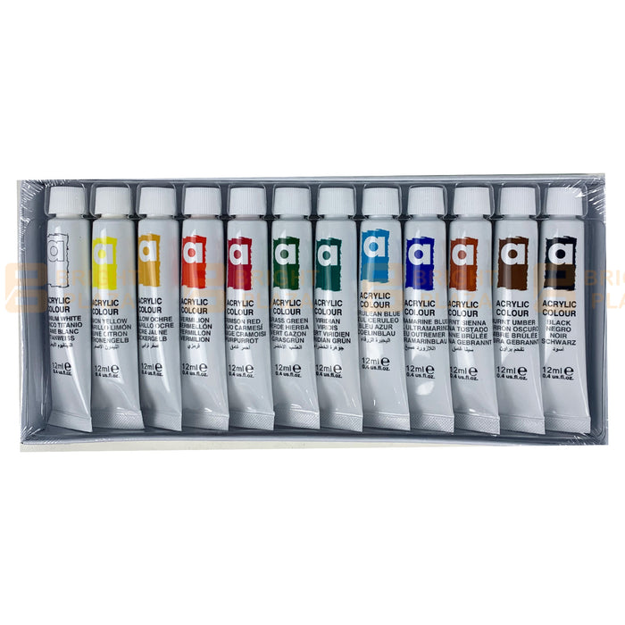 12 x 12ml Acrylic Colour Paint Tubes Set Artist Art Paints Painting Student School