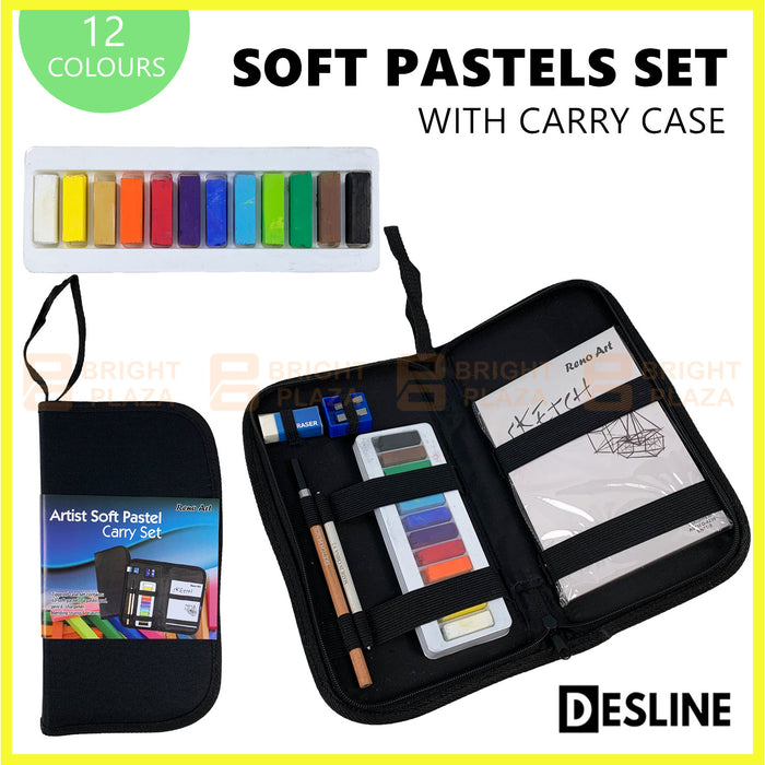 Basic Pastel Set with Carry Case Coloured Soft Pastels Art Artist Drawing Sketch Chalk